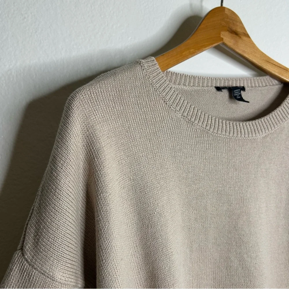 Eileen Fisher Organic Cotton Linen Tan Neutral Knit Pullover Sweater